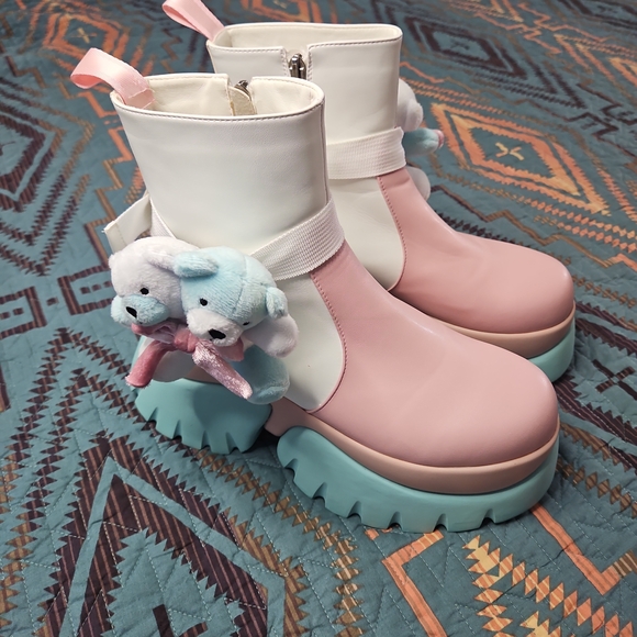 KOI Pastel Pink & Blue Boots W/ Teddy Bear Charms